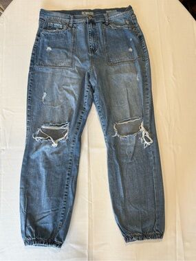 Rewash Washed Blue Distressed Denim High Rise Jogger Jeans 30W